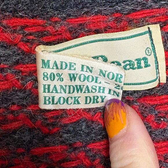 VTG L.L. Bean Wool Birdseye Grey Red Snowflake Made in Norway Mens Tall Sz L - Picture 3 of 6
